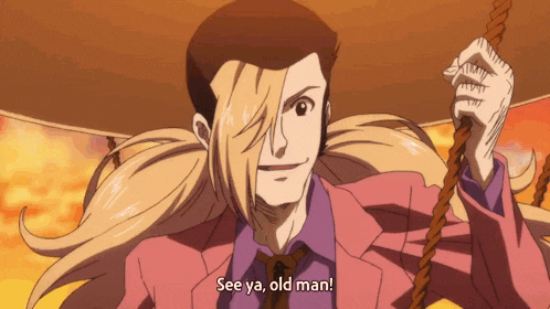 a man in a pink suit and tie says see ya old man