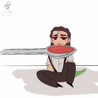 a cartoon of a man holding a spoon in his mouth .
