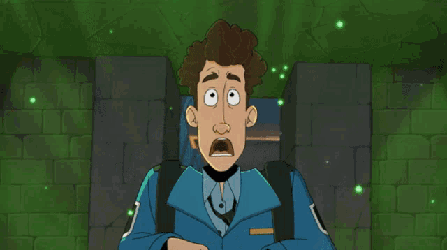 a cartoon of a man holding a monkey on his shoulders