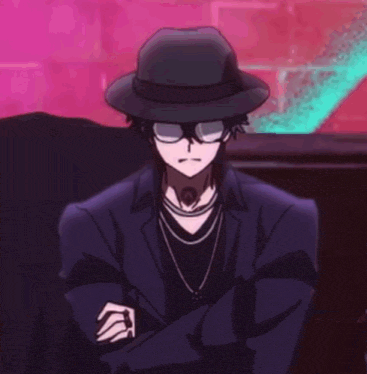 two anime characters are standing next to each other and one is pointing up