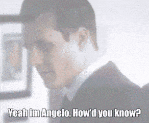 a man in a suit and tie says yeah im angelo how d you know