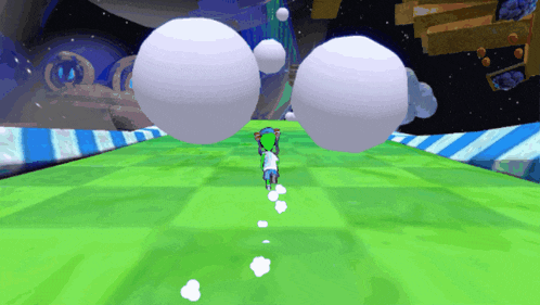 a cartoon character is riding a bike in a video game