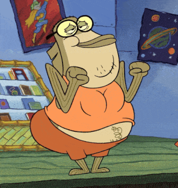 a cartoon character has a tattoo on his belly