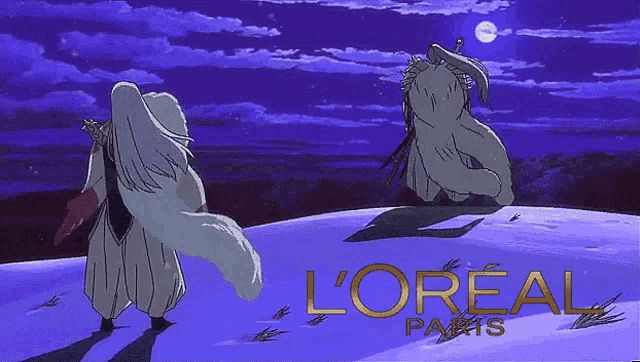 an advertisement for l' oreal paris shows a samurai and a werewolf