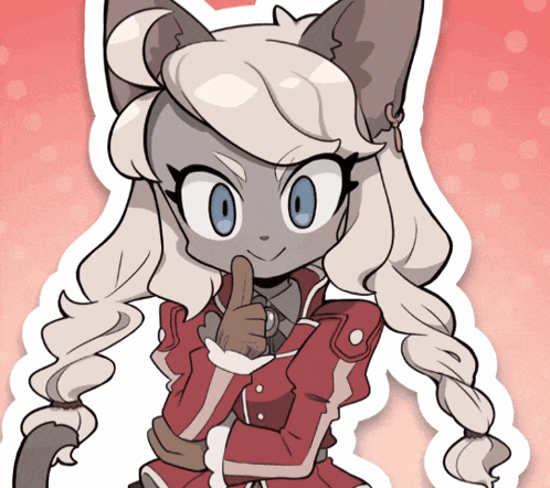 a cartoon drawing of a cat girl with blonde hair and blue eyes