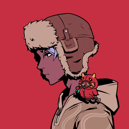 a cartoon drawing of a person wearing a furry hat