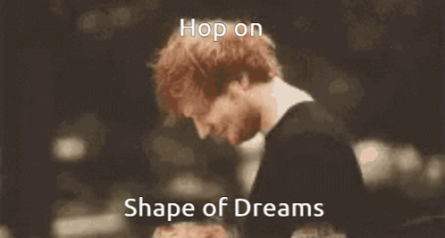 a picture of a man with the words hop on shape of dreams on the bottom