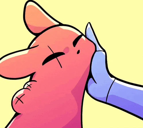a cartoon drawing of a person putting their hand on a stuffed animal 's face