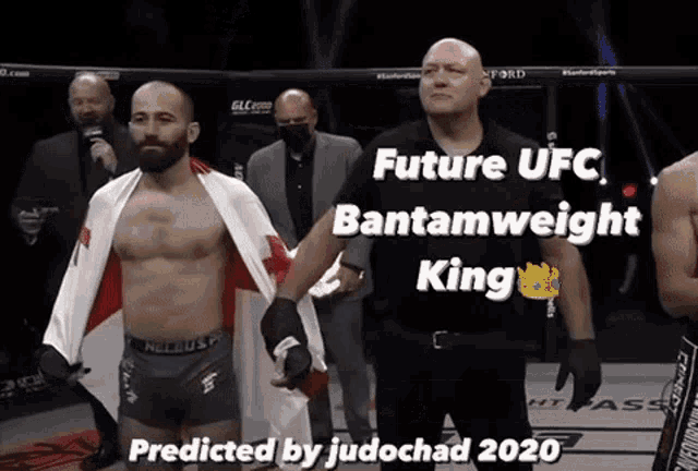 a man in a boxing ring with the words future ufc bantamweight king predicted by judochad 2020