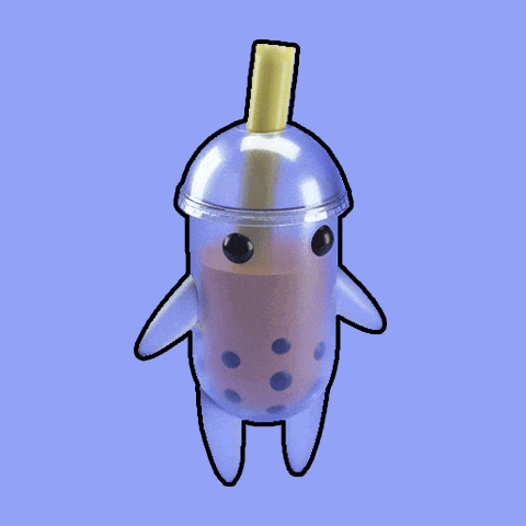 a cartoon drawing of a bubble tea cup with a straw