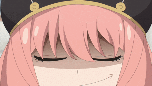 a girl with pink hair is wearing a black hat with gold trim