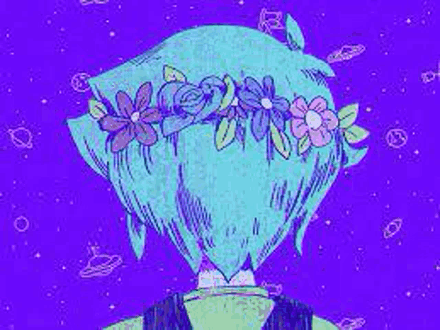 a drawing of a person with flowers in their hair .