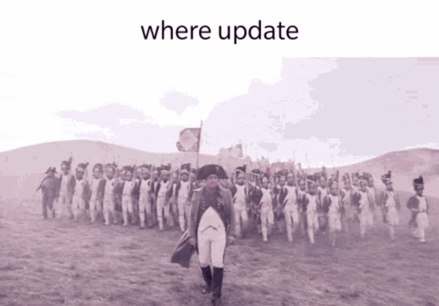 a group of soldiers marching in a field with the words " where update " below them