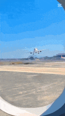 an airplane is taking off from an airport runway with the caption cap cut