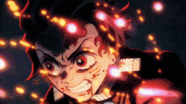 a close up of a cartoon character with flames coming out of his face
