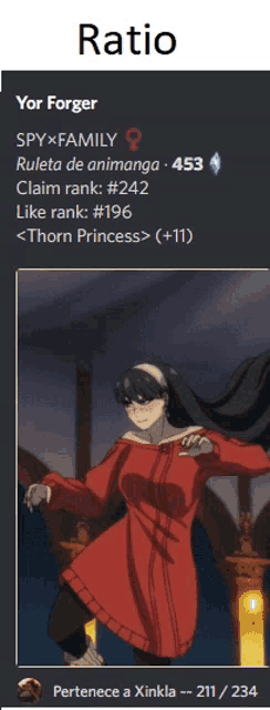 a picture of a woman in a red dress with the words ratio written above her