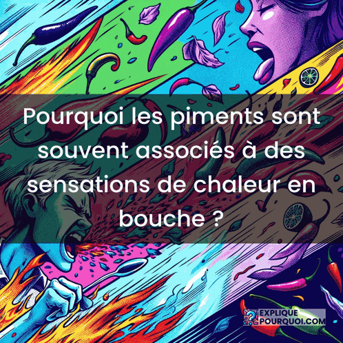 a colorful illustration with the words pourquoi les piments sont souvent associes a des sensations de chaleur en bouche