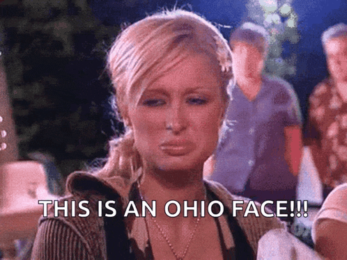 a woman is crying with the words this is an ohio face