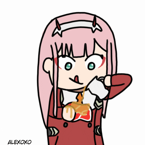 a cartoon drawing of a girl eating a can of soda