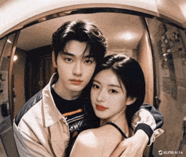 a man and a woman are posing for a picture with kling ai 16