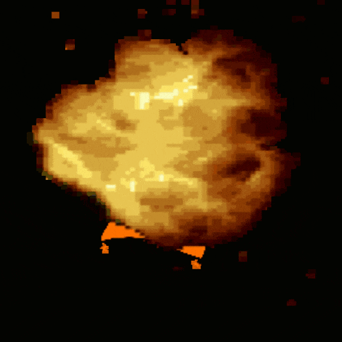 a pixel art of an explosion with a dark background