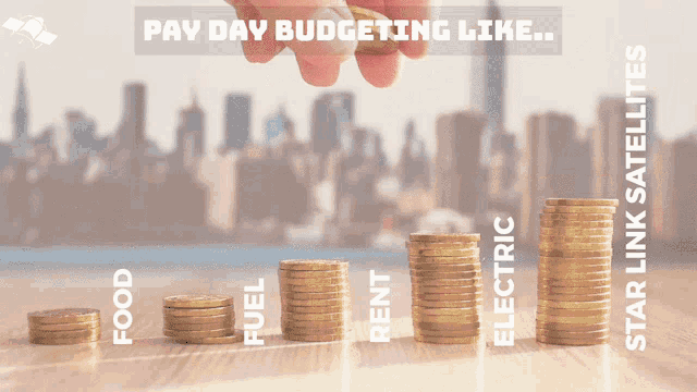 a hand stacking coins with the words pay day budgeting like on the bottom