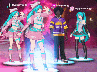 a group of anime characters are standing next to each other including ryukoprop