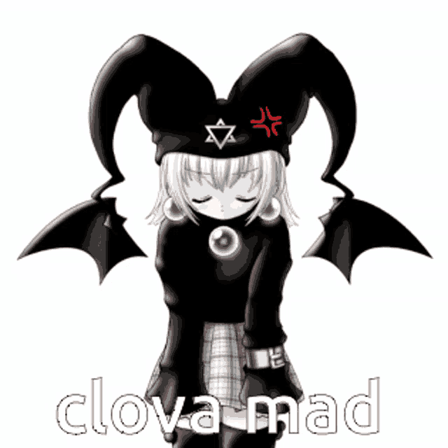a picture of a girl with bat wings and the words clova mad