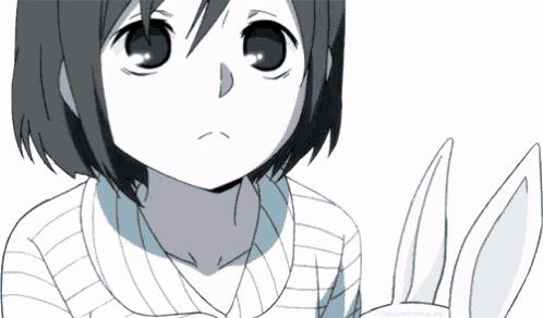 a black and white drawing of a girl with a bunny ear