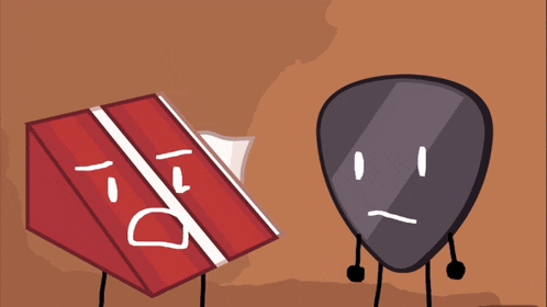 a cartoon drawing of a guitar pick and a red object
