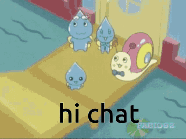 a picture of a cartoon character with the words hi chat on it