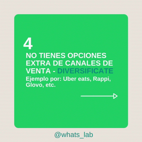 a green square with a white arrow pointing to the right says no tienes opciones extra de canales de venta