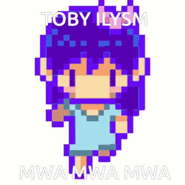 a pixel art of a girl with the words toby ilysm written on it