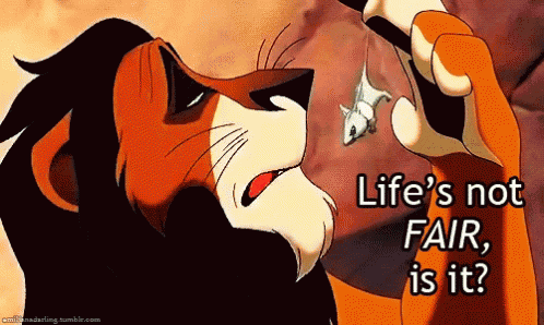a cartoon of a lion with the words life 's not fair is it below it