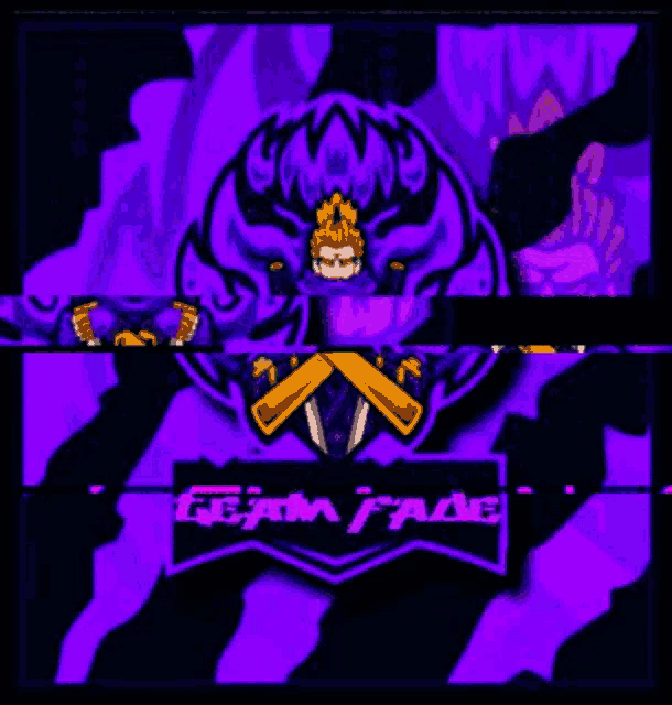 a purple logo with a ninja holding a sword
