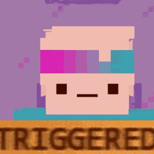 a pixel art drawing of a person with the word triggered behind them
