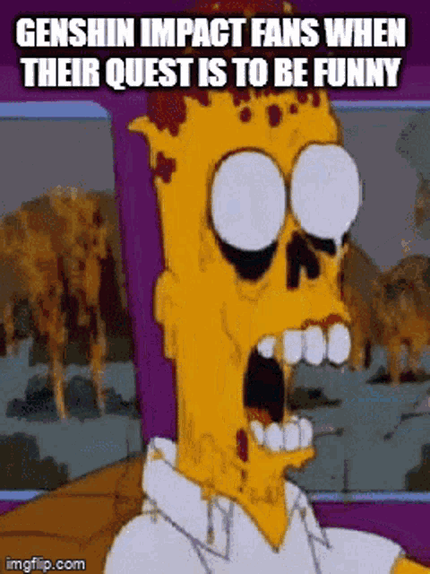 a cartoon of bart simpson with blood on his face and the words genshin impact fans