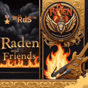 a poster for raden and friends with a guitar and a microphone