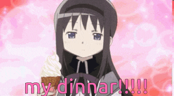 a girl is holding an ice cream cone with the words my dinner !!! written below her