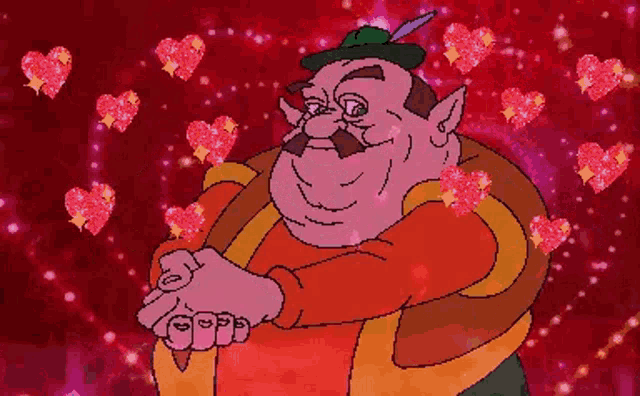 a pixel art drawing of a man with hearts around him