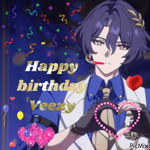 a picture of a man making a heart shape with his hand and the words happy birthday vezzy