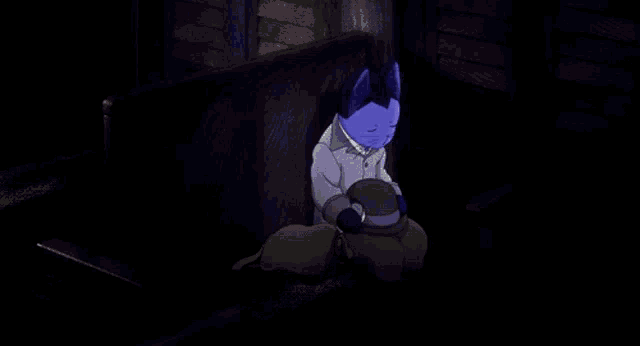 a blue cat with white eyes and a grey coat
