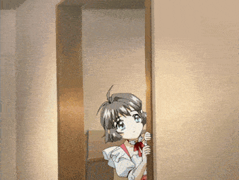 a girl in a white dress is peeking out of a doorway