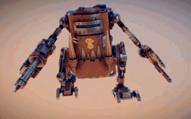a 3d model of a robot with a skull and crossbones on its back