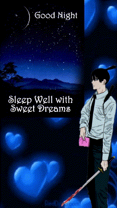 a good night message with a man holding a bloody sword