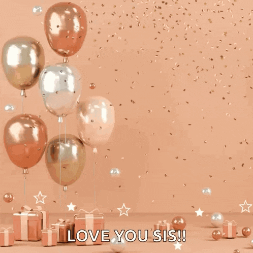 a happy birthday greeting card with balloons and confetti