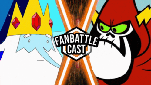 a fan battle cast poster with ice king and a red gorilla on it