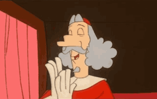 a cartoon character with a beard and a red cape