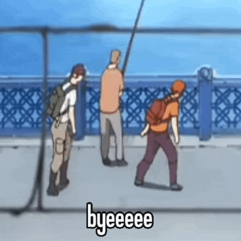 a group of people are standing on a bridge and one of them is holding a fishing pole .
