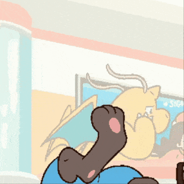 a pixel art drawing of a pokemon holding a donut in its mouth